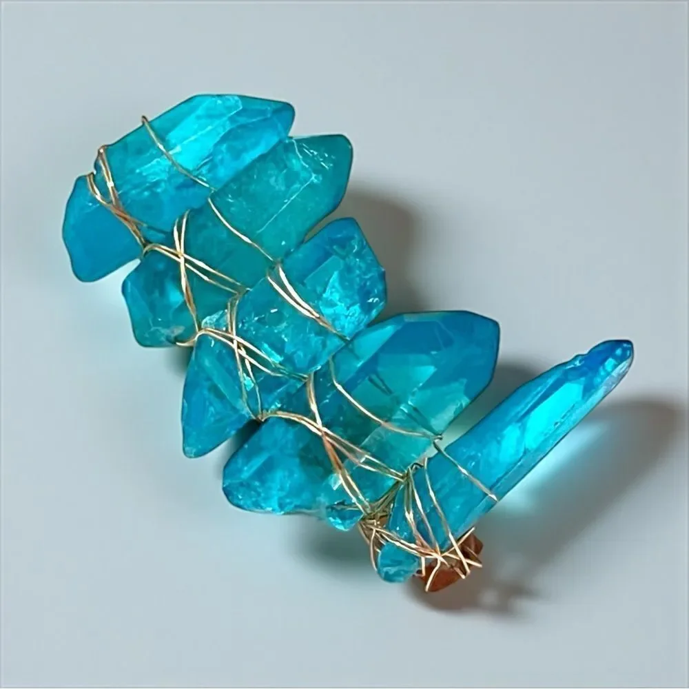 Handmade Genuine Blue Quartz Crystal Hair Clip